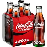 Coca-Cola Zero Sugar Cola Soda Pack 4 Glass 200 ml | Low Calorie Sugar Free Cola Drink Great for Home, Parties and Gatherings