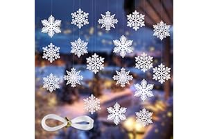KIESWAN 25 Stück Schneeflocken Deko Weihnachtsdeko Weiß, 10cm Schneeflocken zum Aufhängen, Kunststoff Schneeflocken Weihnachtsbaum Hängende Ornamente Weihnachtsanhänger für Christbaumschmuck Dekoration