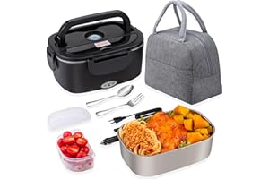 Nifogo Fiambrera Eléctrica 60W Calentador de Comida Electrico 12/24/220V Fiambreras Comida Trabajo 1,5L para Coche/Camión con