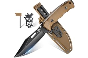 Purple Dragon Kaki Couteau Outdoor Avec étui Kydex, Full Tang, Lame Fixe D2 en Acier, Survie en Milieu Sauvage, Cadeau de Camping pour Hommes