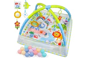 Dr.Rapeti Tapis d'éveil Bébé, Eveille Avec Ballon, Tapis Sensoriel de jeu avec arche, Jouets Amovibles, Miroir, Livre en Tissu, Balles