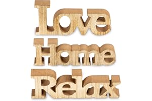 LEVANDEO Set di 3 scritta in legno Love Home Relax - contenitori lettere Stampa su decorazione Natur braun gewischt