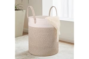 VORHOT Cesto Ropa Sucia Tejida de Algodón, 49L Laundry Basket con Asa, Boho Cubo Ropa Sucia para Lavadero Habitación Salon Baño, Cesto Colada para Almacenaje Juguetes Mantas, 35x40cm