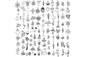 MINSHUXI 100 Pièces Breloques Argentées Charmes de Pendentifs, Creation Bijoux Mixte Argent Antique Charms pour Boucles d'oreilles Collier Bracelet DIY Making