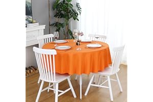 FOLINS&HOME Orange Round Tablecloth 60 Inch Waterproof Heavy Duty Wrinkle Free Polyester Fabric Table Cloth, Spillproof Washable Table Cover for Parties, Camping, Picnic, Banquet, Indoor and Outdoor