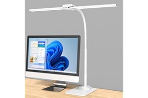 KableRika Lampe de Bureau LED avec Métal Base: Double Tête, Grande Lampe Bureau design, réglage intensité, lumiere bureau protection des yeux pour ecran pc, dessin, deux bureaux, puzzle - Blanc