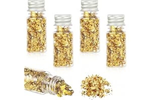 SWoob Gold Leaf Flakes 5 Bottles Gold Leaf for Cakes Gold Foil Cake Decorations Gold Flakes for Cake Chocolate Restaurant Dessert Decoration