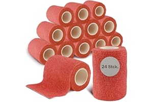 ‎NILO nilo Selbstklebender Verband - 24 Rollen 5cm x 4,5m / Selbsthaftende Bandage für Tiere und Menschen/atmungsaktive & elastische Binde/Haftbandage selbstklebend in Rot