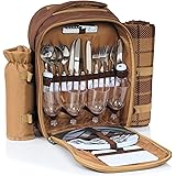 CampFeuer Zaino da Picnic per 4 Persone | Set da Picnic da 32 Pezzi | Incluso Supporto per Bottiglie e Coperta in Fleece, Gra