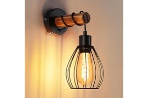 ZMH Applique murale avec interrupteur applique murale vintage : applique murale en bois noir E27 spot mural industriel en métal lampe de chevet rétro pour salon chambre couloir - sans ampoule
