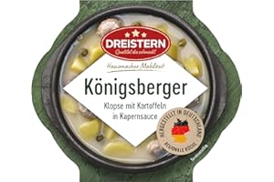 ‎DREISTERN DREISTERN Königsberger Klopse 400g I Mit Kartoffeln in Sauce I Herzhaftes Fertiggericht in Mikrowellenschale I Lange Haltbarkeit dank natürlicher Konservierung I Hausmacher Qualität