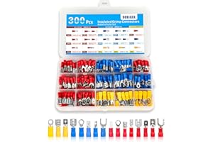 Domkan Kabelschuhe Set 300 Stk, Kabelschuhe, Flachsteckhülsen Sortiment 0,5-6,0mm², Elektro Flachstecker, KFZ Quetschverbinder Set aus verzinnten messingeinsätzen, Bunt