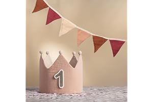 LG LITTLE GOODS Little Goods Birthday Crown (Crown and Bunting) for Kids - Reversible Muslin Fabric Crown with Numbers 0-9 for Boys and Girls in Pastel - Dark Beige - Light Beige - Beige and Warm Tones
