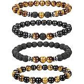 Adramata 4 St&uuml;ck Herren Armbander Damen Perlen Armband Yoga Armband Naturstein Armband Tigerauge Stretch Armb&auml;nder Angst Armb
