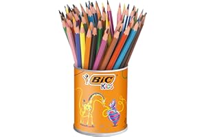 BIC Kids Evolution ECOlutions Crayons de Couleur Enfant, Parfait pour l'Ecole - Couleurs Assorties, Pot à Crayons x60