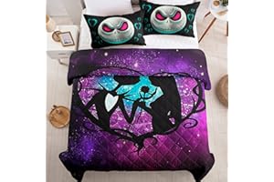 DJY Halloween Quilted Bedspread Purple Halloween Skull Coverlet Bedding with 2 Pillowshams Soft Microfiber Lightweight Bedspread for All Season (3PCs Double Size 220x240cm)