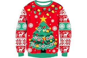 Fanient Pull de Noël pour Garçons et Filles 3D Pull Tricoté Amusant avec Impression 7 à 14 Ans