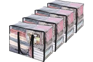 Vieshful 40L Sacco Di Abbigliamento Pulito 4 Pezzi, Organizzatore Di Armadi a Cerniera, Contenitori Di Plastica Per Stoccaggio Sacchi Mobili Per Comfort, Mantello, Lettiere