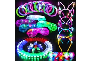 AONTESS Glow Sticks Party Favors – 65 PCS LED Light Up Toys for Kids, Flashing Glasses, Bracelets, Headbands, Whistles – Party Decorations for Boys & Girls