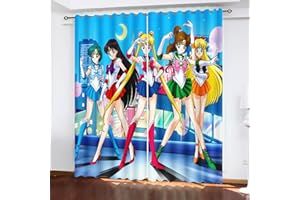 SNcek Sailor Moon Verdunkelungsvorhang wasserdichte Polyester Stoff Mit Ösen, Sailor Moon Kinder Verdunkelungsvorhänge Blickdicht Für Kinderzimmer (150x166cm(BxH)/ 75x166cmx2,1)