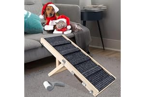 Umtiti Wooden Folding Portable Pet Ramp. 4 Levels Adjustable 9" to 17.3" with Non-Slip 5 Paw Traction Mat for Small Medium Doggie. Dog Ramps-UK