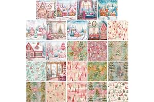 MTBRICEY 48 Hojas Papel Scrapbooking de Navidad Papel Decorados para Álbumes de Recortes 24 Diseños Papel de Navideño,6"X6" Festival Papel Decorativo para Hacer Tarjetas Materiales Scrapbooking DIY Decoupage