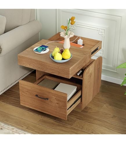 Nachtkastje met LED-verlichting | Bijzettafel Modern 38x34x50 cm oud hout Nachtkastje met LED-verlichting | Bijzettafel Modern 38x34x50 cm oud hout