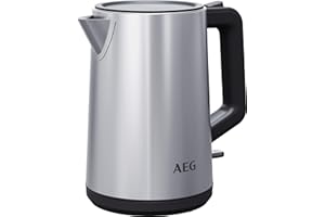 AEG K4-1-4ST Hervidor de Agua sin cable, 2400 W, Capacidad de 1.7 Litros, Acero Inoxidable, Función Apagado Automático, Filtro Antical, Base Giratoria 360º, resistencia térmica oculto, Inox