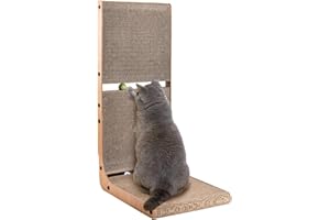 AUSCAT Cardboard Cat Scratcher, Vertical Scratching Board for Indoor Cats, 27.2 Inch/69 cm L Shaped Cat Scratchers with Two Build-In Toy Balls