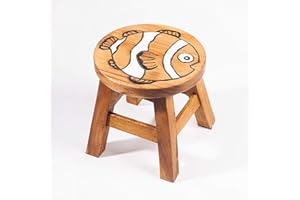 FAIRENTRY Sgabello per bambini in legno massiccio con motivo a pesce clown; altezza seduta 25 cm per il nostro gruppo di seggiolini