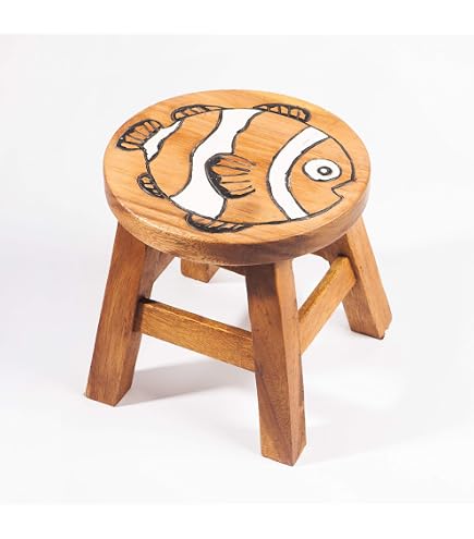 Tabouret Solide Pour Enfant En Bois Motif Mouton - Meuble Décoratif Et Fonctionnel