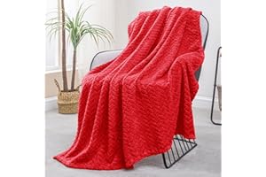 Exclusivo Mezcla Coperta Plaid Pile di Flanella per Divano, 130x170 CM Coperta Letto Singolo con Modello a Foglie, Morbida e Calda, Rosso