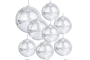 WWMILY 8 Pieces Mirror Disco Balls Silver Hanging Mirrors Ball 6/10/15cm 70s 80s Party Decoration DJ Light Effect Stage Props Glitter Ball for Retro Fun Parties Home Bands Decorations