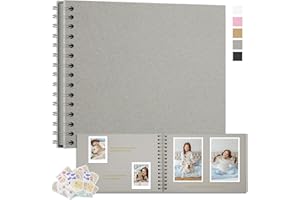 Remowith Album Photo Scrapbooking DIY, Scrapbook Papier Kraft épais, Livre de Mémoire Fait à la Main pour Mariage, Anniversaire, Voyage, Diplôme, Bébé et Famille 28x20,5 cm 100 Pages Gris Clair