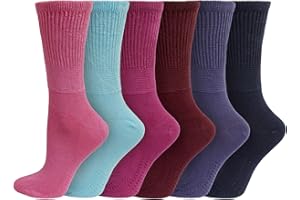 SOCKSMAD Ladies Non Elastic Diabetic Socks 4-8 Hand Linked Toe Seam 80% Bamboo Soft Extra Wide Top Grip (Assorted, 6)