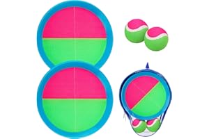 INPODAK Klettballspiel für Kinder ab 3 4 5 6, Kinder Klettspiel Ball mit 4 Fangscheiben und 4 Bällen, Fangen Kugelsatz ab 3 4 5 6 Jahren für Party