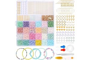TILENVI Cuentas Para Pulseras, 9800 Cuentas De 4 mm, 24 Colores, Mini Perlas Empaquetadas Por Separado, Juego De Perlas Con 280 Cuentas De Letras, Accesorios De Perlas/Herramienta De Cuentas, Juego De Cuentas