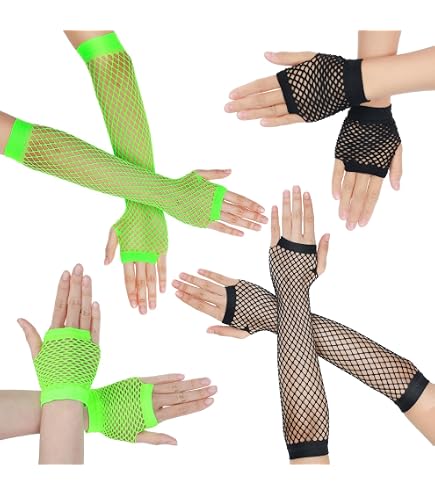 Produktbild von Colexy Netzhandschuhe Schwarz Fingerlos, Grobes Fischernetz Handschuhe Damen Gothic, Nylon Fishnet Gloves Steampunk Handschuhe, 80er Handschuhe