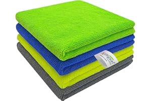SOFTSPUN Microfiber Cleaning Cloths, 4pcs 40x40cms 340GSM Multi-Colour! Highly Absorbent Lint and Streak Free Multi -Purpose 