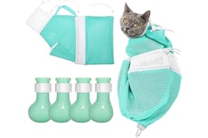 Skyeasure Cat Bathing Bag Kitten Shower Net Anti-Scratch Cat Shoes Kitty Paw Covers Set for Shaving, Injecting, Taking Medicine, Nail Trimming, Pet Examination, Ears Clean, Keep Pet Calm