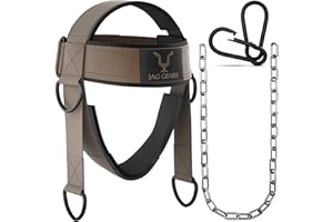 ‎JAG GEARS JAG GEARS Neck Trainer Neck Training - 7 mm Neoprene Padded Neck Trainer with 110 cm Long Adjustable Steel Chain Head Harness for Neck Training - Head Harness for Gym, Weight Training (Braun)