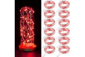GUEZUVORU Lot de 12 guirlandes lumineuses à piles, 2 m 20 LED, guirlandes lumineuses en fil d'argent étanche, guirlandes lumineuses étoilées pour décoration de Noël, fête de mariage, chambre à coucher - Rouge