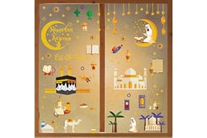 ‎LEONSHCO Leonshco 196 Blätter Ramadan Fensterbilder, Selbstklebende Ramadan Sticker PVC Stern Mond Fenster Deko, Eid Mubarak Dekoration Fenstersticker, Ramadan Dekoration für Kinderzimmer, Wohnzimmer, Etc