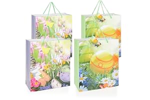Robin Goods® 4X Geschenktüte für Ostern - Geschenktasche mit Frühlings-Motiv - große Geschenkbeutel zum Verschenken (Ostern - 32x26cm - 4 Stück)
