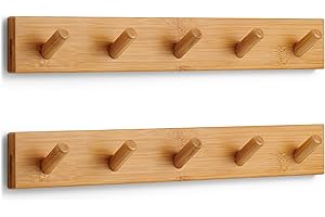 LARHN Appendiabiti da Parete Legno (2 u.) - 5 Ganci - 43 cm - Attaccapanni da Muro Moderno per Ingresso, Cameretta e Bagno