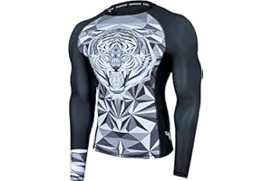 HUGE SPORTS Men's Long Sleeve Rash Guard Shirts MMA BJJ Swim UPF50+ Baselayer Top Anti UV Quick Dry Full Printed