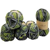 Ilkadim Export 5 x 100 g Alize Wooltime Sock Wool Multicoloured 75% Superwash Wool 500 g Knitting Wool for Knitting Socks and Stockings Grey Green 11019