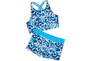 Freebily Kids Girls 2 Pcs Gymnastics Active Set Racer Back Crop Top and Boyshorts Workout Swimsuit