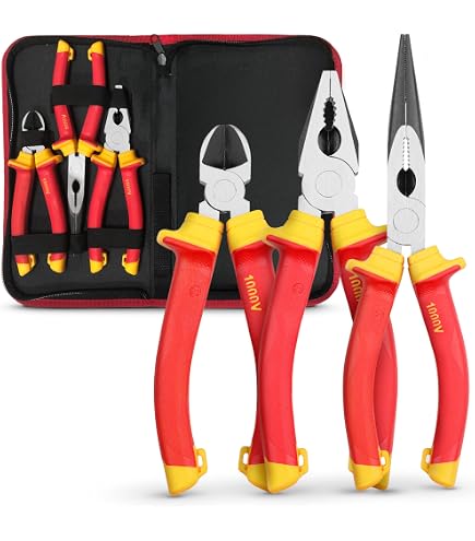 3-Piece Pro Quality VDE Insulated Pliers Set – Fully Insulated Grip Wire Cutters – Electrician's Kit