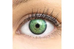 GLAMLENS lentillas de color - vert Ibiza Green + contenedor. 1 par (2 piezas) - 90 Días - Sin Graduación - 0.00 dioptrías - blandos - Lentes de contacto vert de hidrogel de silicona s